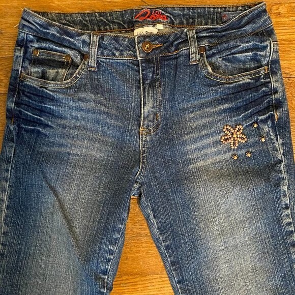 Leo Roma Bootcut Beaded Accents Boho Distressed Women Jeans Size 7 - Picture 2 of 13